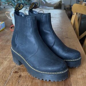 Dr. Martens Black Leather Platform Chelsea Boots with Yellow Stitching